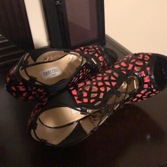 Jimmy Choo black patent leather and pink neoprene booties size 38.5 - Picture 5 of 10